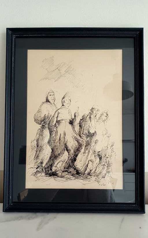 Pentekening. Figuratief. '50-'60. Gesigneerd.