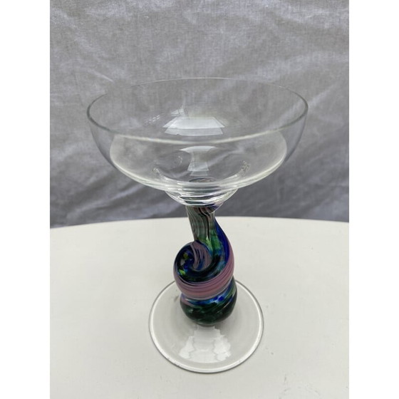 Image 1 of Blauw en roze vintage snijwerk van Serge Mansau voor Murano, 1992
