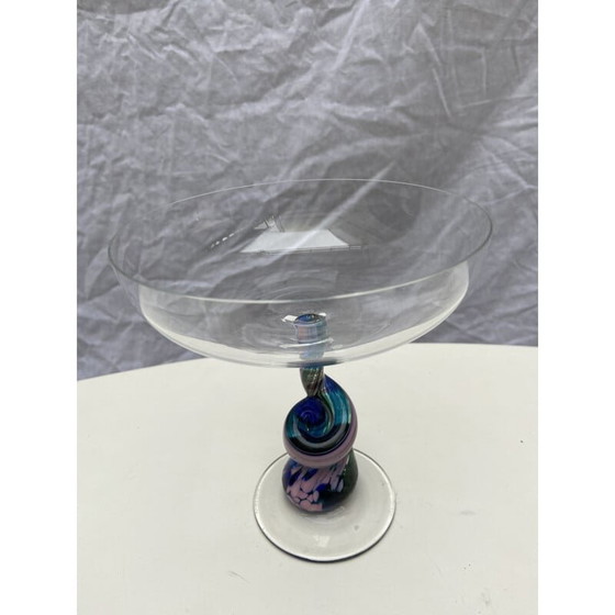 Image 1 of Blauw en roze vintage snijwerk van Serge Mansau voor Murano, 1992