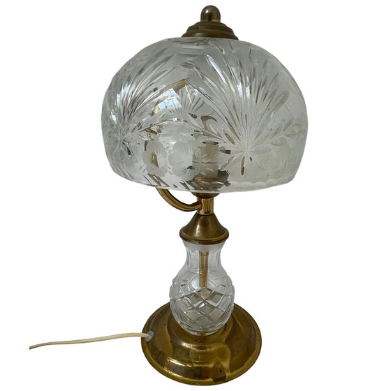 Image 1 of Vintage / Hollywood Regency - Kristallen glazen tafellamp met messing voet - In uitstekende staat