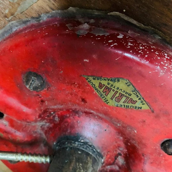 Image 1 of Vintage industriële kruk van rood metaal en hout voor Mirima, 1970