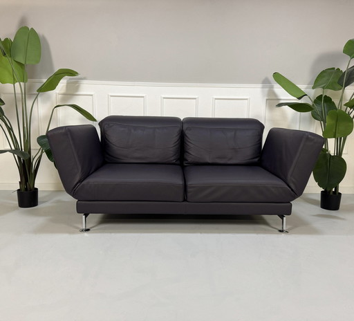 Brühl Moule Designer Sofa Leder Aubergine Slaapfunctie Bank