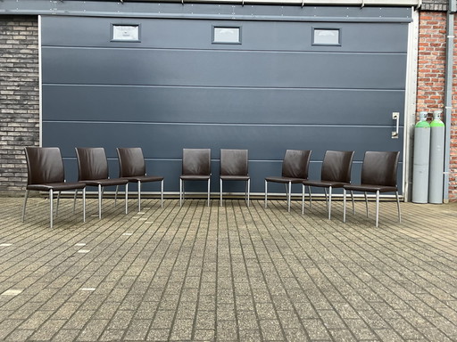 8X Jori Mikono Stoelen, Donkerbruin Leder In Topstaat!