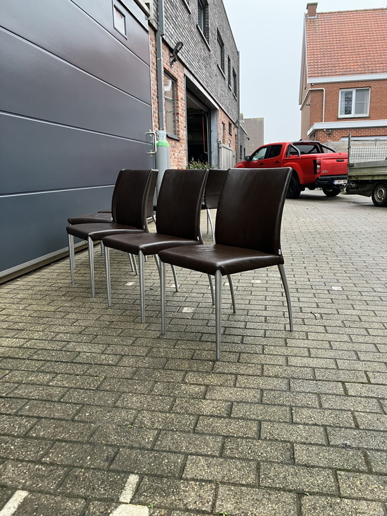 Image 1 of 8X Jori Mikono Stoelen, Donkerbruin Leder In Topstaat!