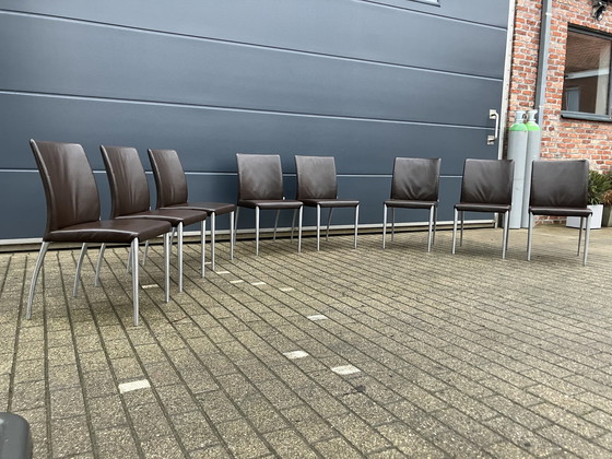 Image 1 of 8X Jori Mikono Stoelen, Donkerbruin Leder In Topstaat!