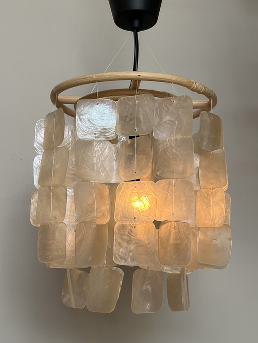 Capiz hanglamp kroonluchter vintage opaline parelmoer