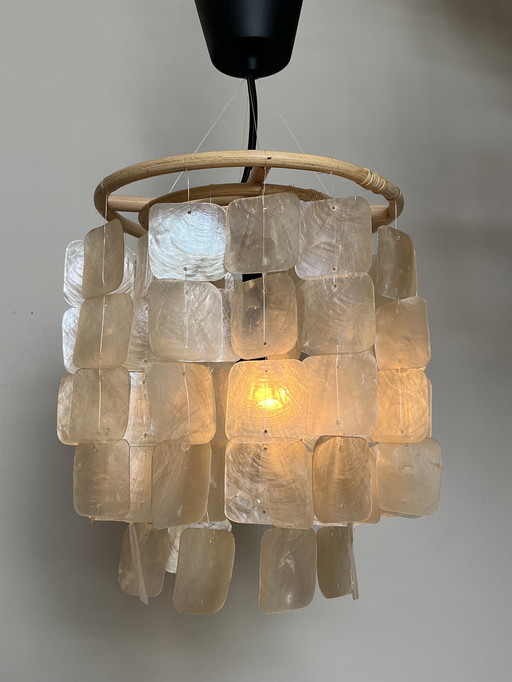 Capiz hanglamp kroonluchter vintage opaline parelmoer