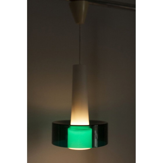Image 1 of Vintage hanglamp in wit opaline en transparant glas in 2 elementen, jaren 1960