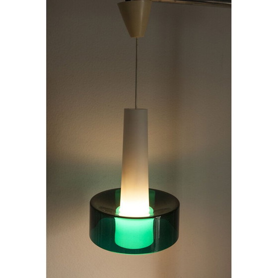 Image 1 of Vintage hanglamp in wit opaline en transparant glas in 2 elementen, jaren 1960