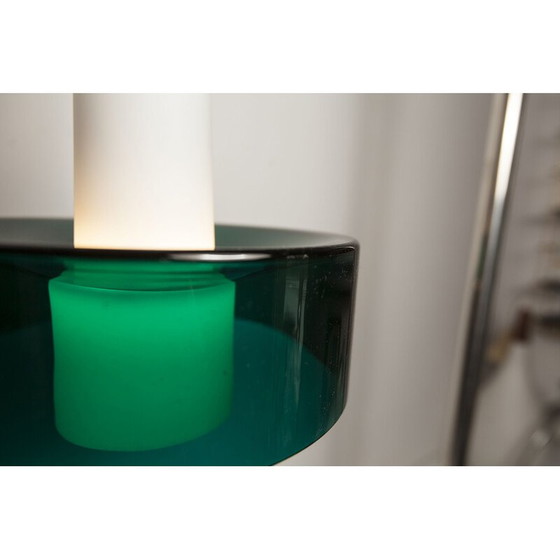 Image 1 of Vintage hanglamp in wit opaline en transparant glas in 2 elementen, jaren 1960