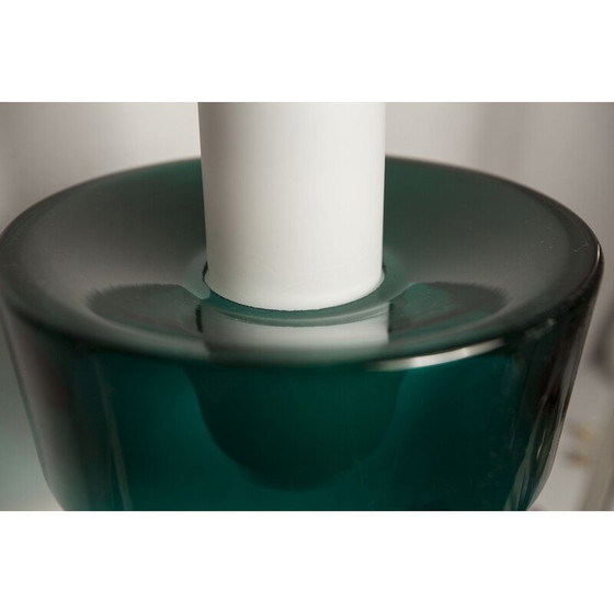 Image 1 of Vintage hanglamp in wit opaline en transparant glas in 2 elementen, jaren 1960