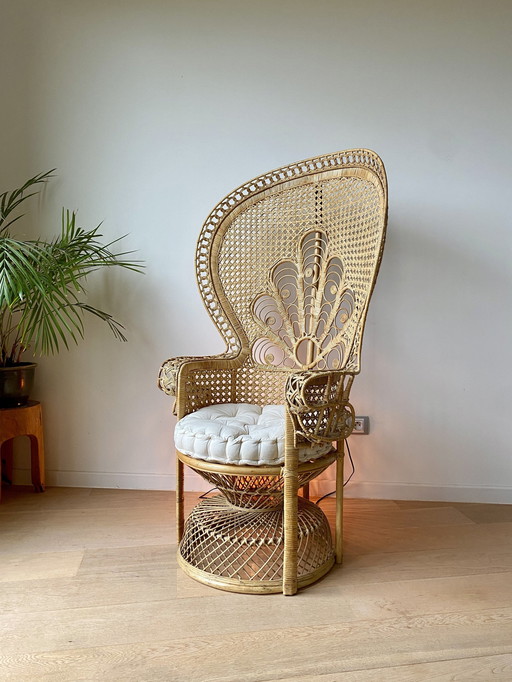 Vintage Rattan Pauwenstoel 