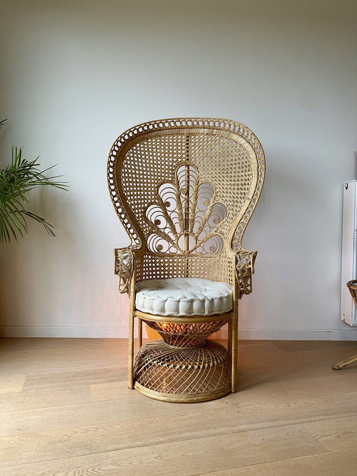 Vintage Rattan Pauwenstoel 