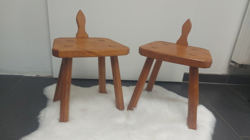 2x Vintage Massief Eiken Melkkrukjes