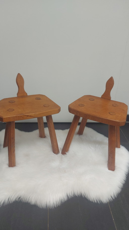 2x Vintage Massief Eiken Melkkrukjes