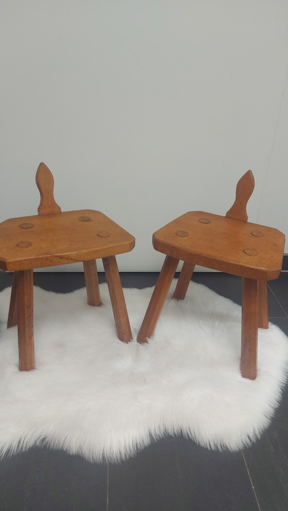 Image 1 of 2x Vintage Massief Eiken Melkkrukjes