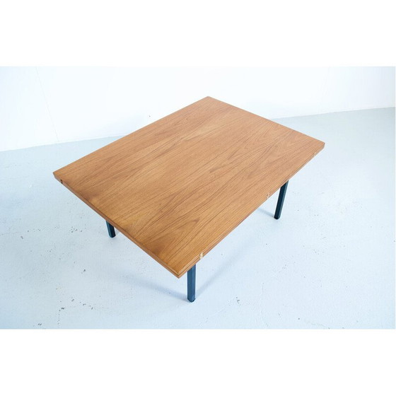 Image 1 of Vintage converteerbare salontafel van teakhout en staal, Frankrijk 1950