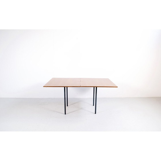Image 1 of Vintage converteerbare salontafel van teakhout en staal, Frankrijk 1950