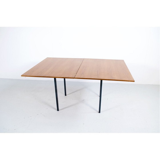 Image 1 of Vintage converteerbare salontafel van teakhout en staal, Frankrijk 1950