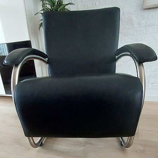 Moderne Zwartlederen Design Fauteuil