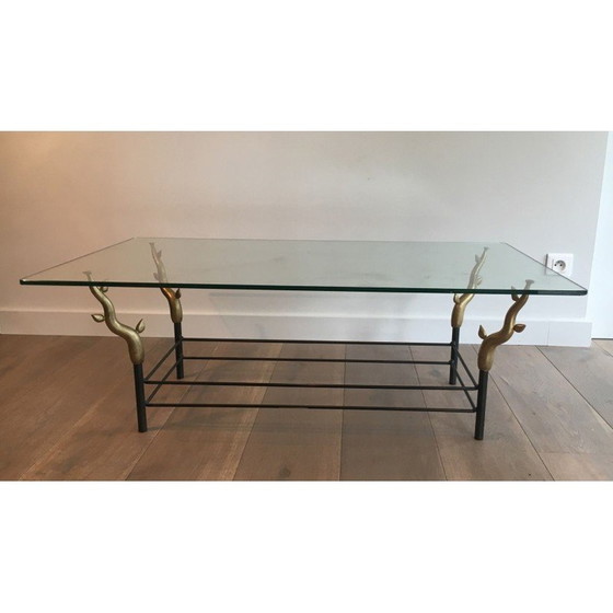 Image 1 of Vintage salontafel van smeedijzer en glas, 1970