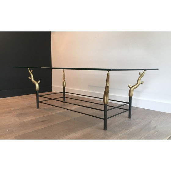 Image 1 of Vintage salontafel van smeedijzer en glas, 1970