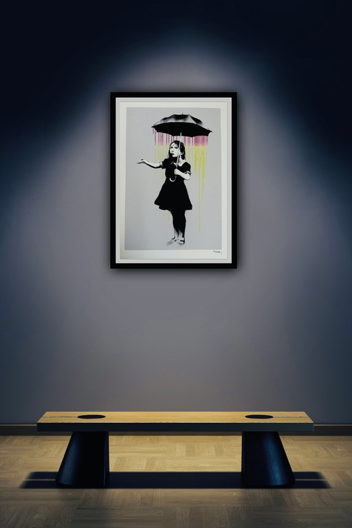 Banksy: “Rain Girl Nola”. 113/150. Lithografie, Gesigneerd. 