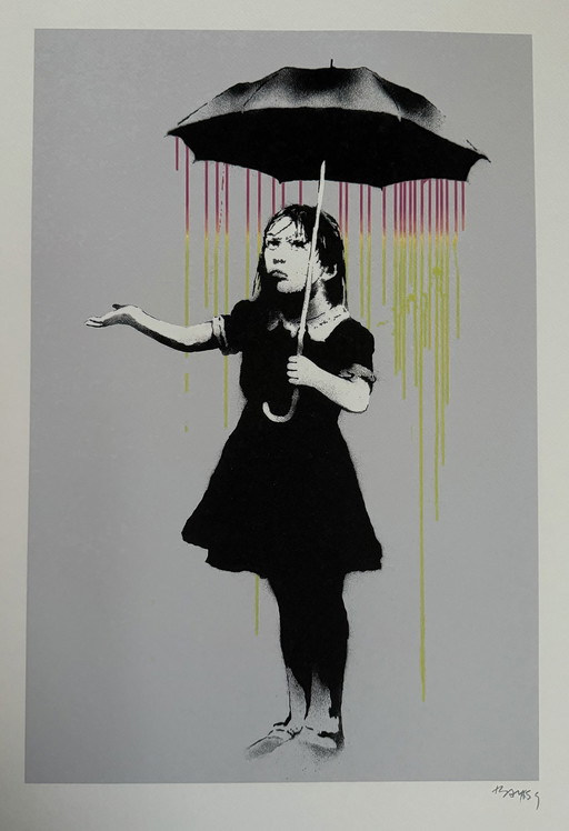 Banksy: “Rain Girl Nola”. 113/150. Lithografie, Gesigneerd. 