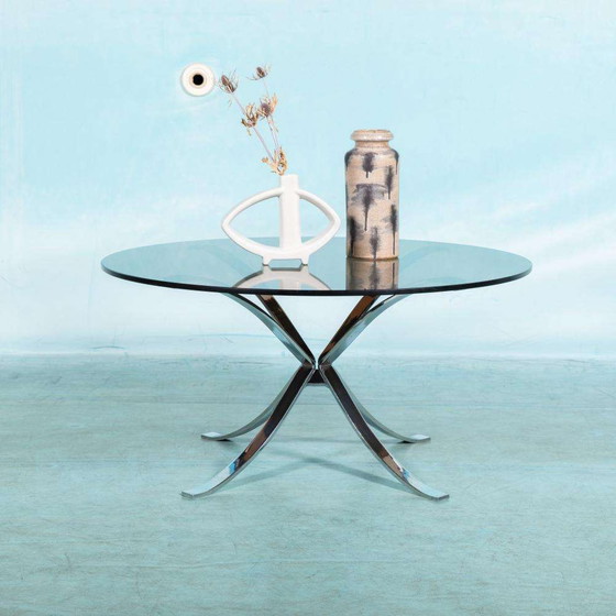 Image 1 of Space age minimalist salontafel, smoked glass coffee table