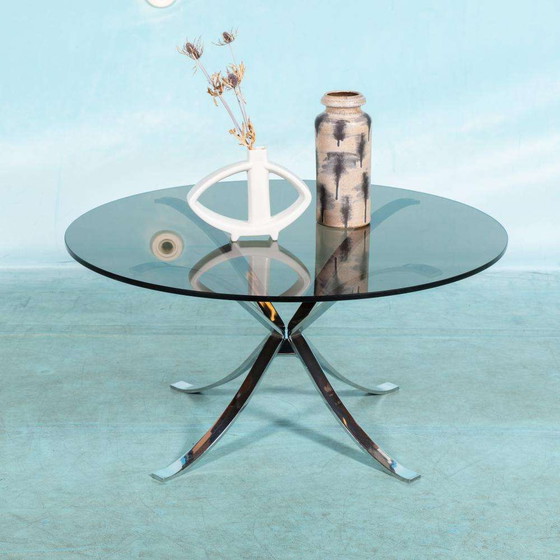 Image 1 of Space age minimalist salontafel, smoked glass coffee table