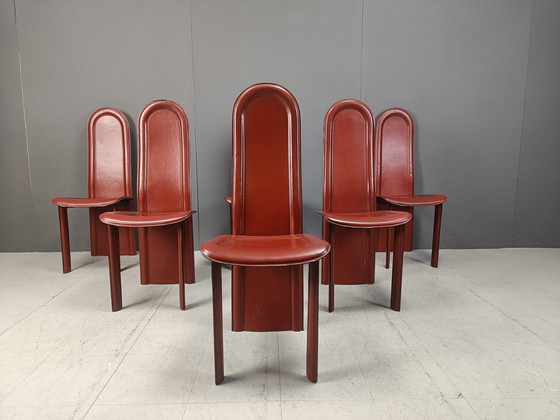 Image 1 of Set van 6 Italiaanse eetkamerstoelen met hoge rug, 1980S