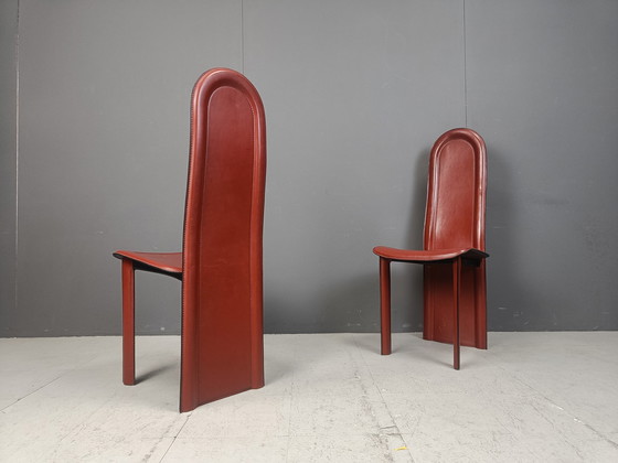 Image 1 of Set van 6 Italiaanse eetkamerstoelen met hoge rug, 1980S