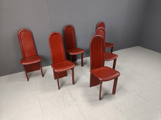 Image 1 of Set van 6 Italiaanse eetkamerstoelen met hoge rug, 1980S