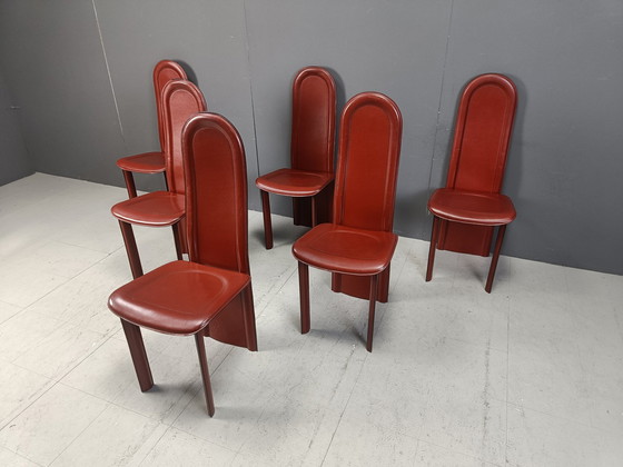 Image 1 of Set van 6 Italiaanse eetkamerstoelen met hoge rug, 1980S