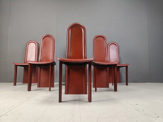 Image 1 of Set van 6 Italiaanse eetkamerstoelen met hoge rug, 1980S