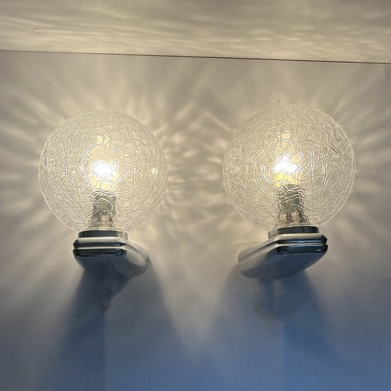 Image 1 of Paar wandlampen van chroom kunststof en glas voor DusselPlastic, Duitsland 1980