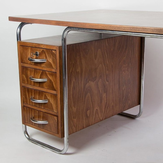 Image 1 of Vintage beukenhouten bureau met twee bakken, 1930