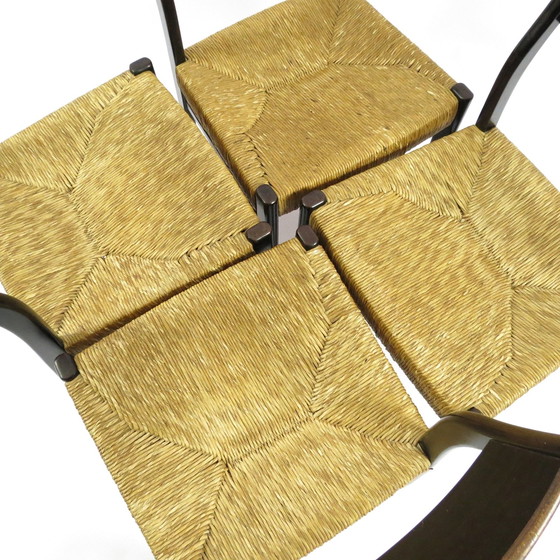 Image 1 of Set van 4 Belgische strostoelen, jaren 50