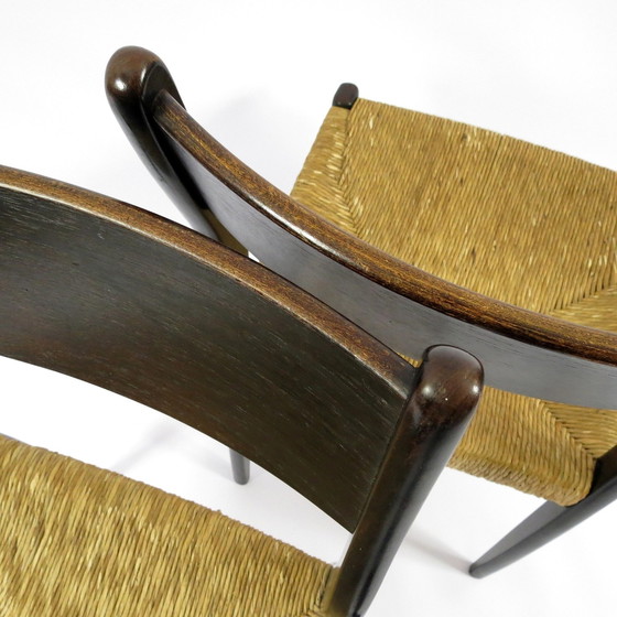 Image 1 of Set van 4 Belgische strostoelen, jaren 50