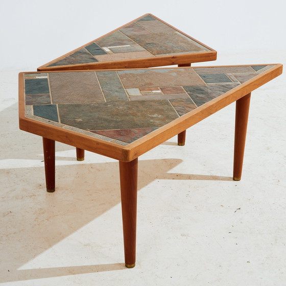 Image 1 of Mk10429 Salontafel in teak en keramiek van Britt Sallingboe, set van 2