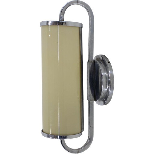 Vintage wandlamp in chroom en opaline glas, Tsjecho-Slowakije 1930