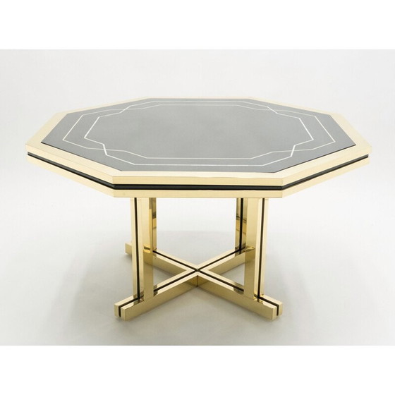 Image 1 of Grote vintage zwart gelakte messing tafel, Maison Jansen 1970
