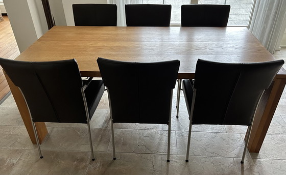 Image 1 of Bert Plantagie Eethoek Met 6 Leren Eetkamerstoelen Met Armleuning