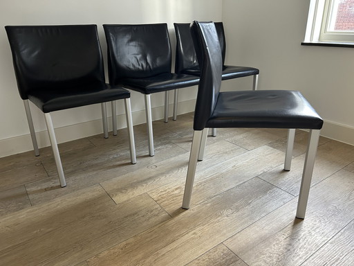 4X Leolux Myto Eetkamerstoelen Zwart Leer.