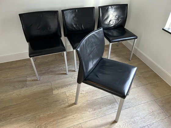 Image 1 of 4X Leolux Myto Eetkamerstoelen Zwart Leer.