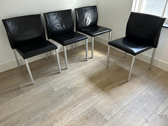 Image 1 of 4X Leolux Myto Eetkamerstoelen Zwart Leer.