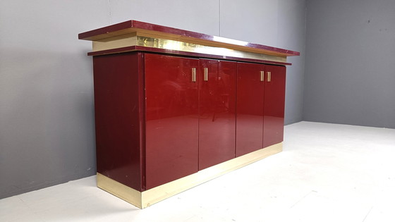 Image 1 of Vintage rood gelakt dressoir, jaren 1980