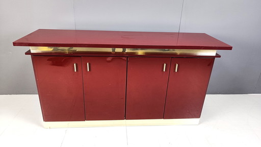 Vintage rood gelakt dressoir, jaren 1980