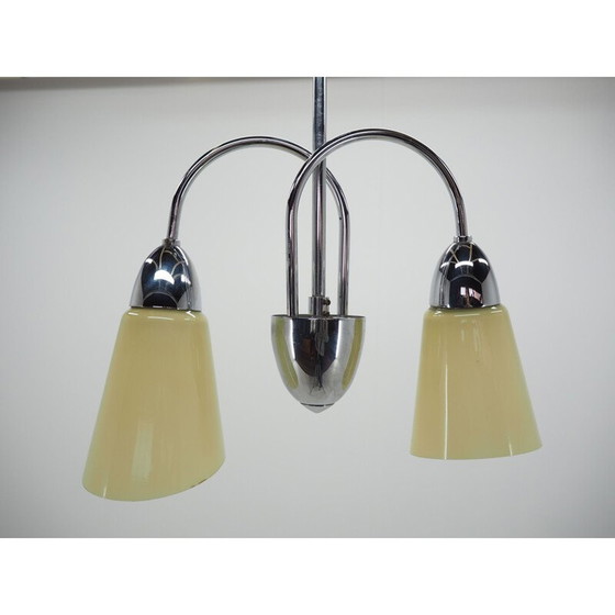 Image 1 of Vintage kroonluchter van chroom en glas uit Elektroinstala Děčín, Tsjecho-Slowakije 1970