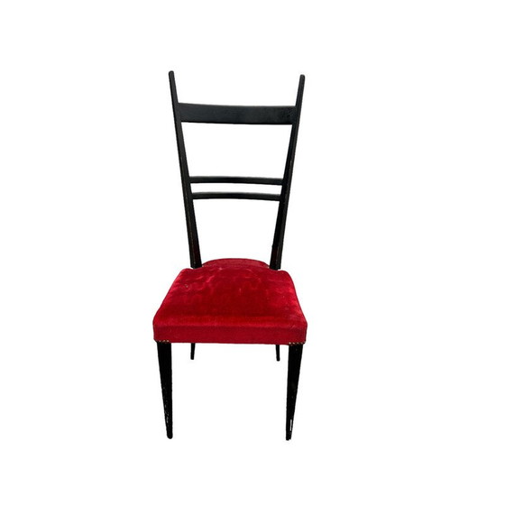 Image 1 of Paar vintage stoelen in gelakt hout en rood fluwelen zittingen, Italië 1950